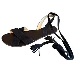 J Crew Ankle Tie Leather Suede Gladiator Sandals Black 8